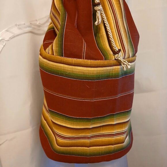 New Southwestern Cowgirl Bucket Tote Sling Bag Sarape Stripe Burgundy Olive Tan - Picture 4 of 10